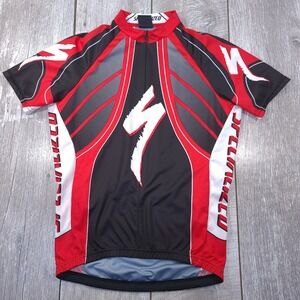 Specialized Cycling Jersey Men Medium Red Black White Short Sleeve 1/4 Zip Italy
